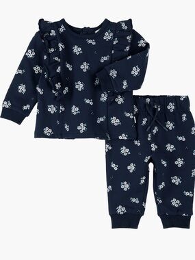 Petit Lem Navy and White Floral Ruffle Set